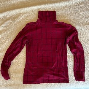 LL Bean Signature red buffalo plaid style cotton turtleneck, XS